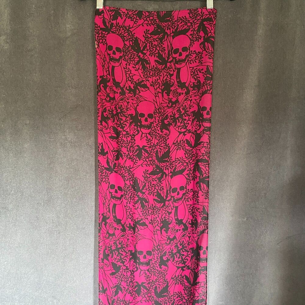 Burgundy & Black Skull Pattern Scarf – Edgy Goth Punk Style Lightweight Chiffon